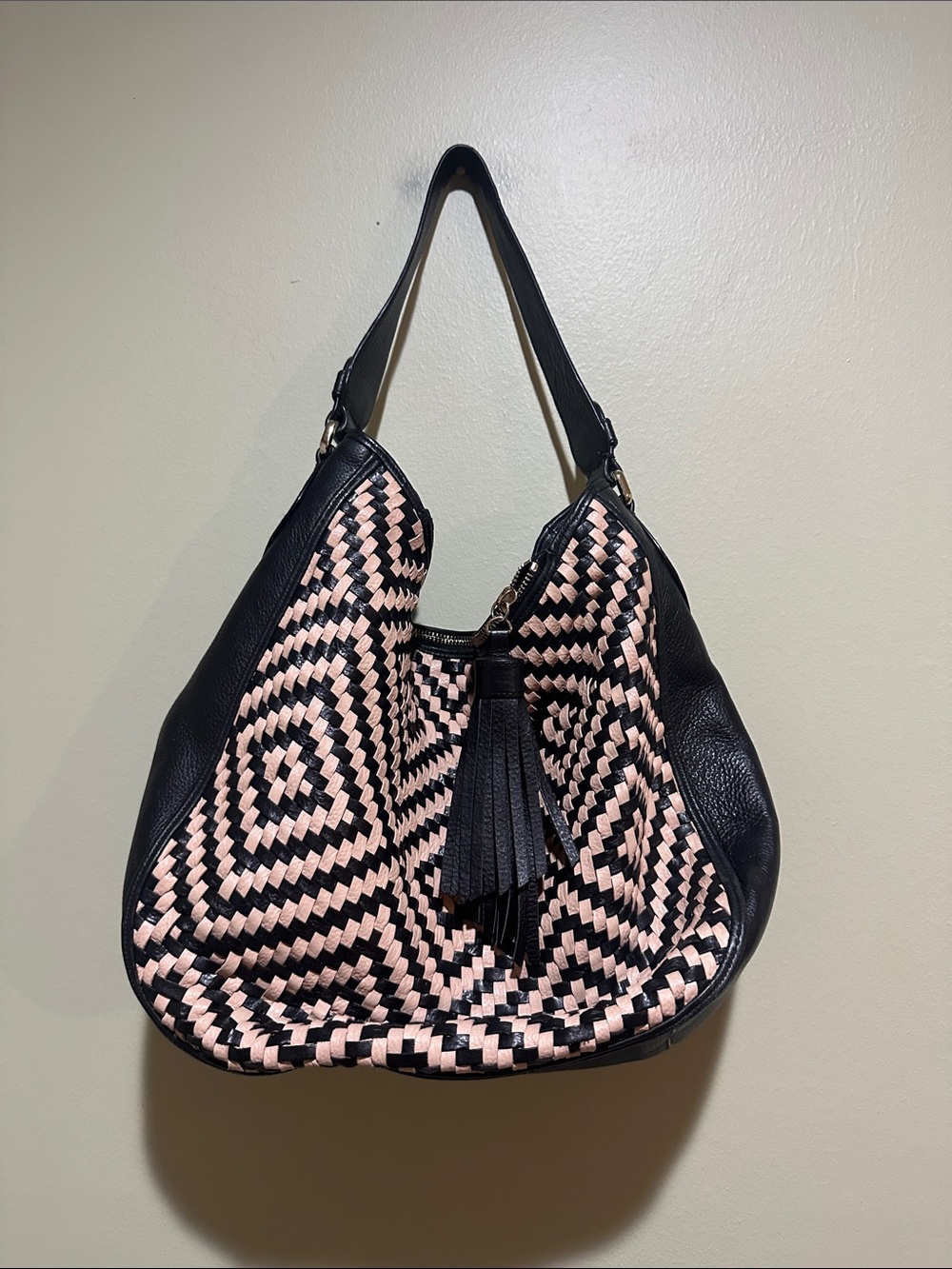 🔥Cole Haan Black and light tan Woven Hobo Shoulder Bag
